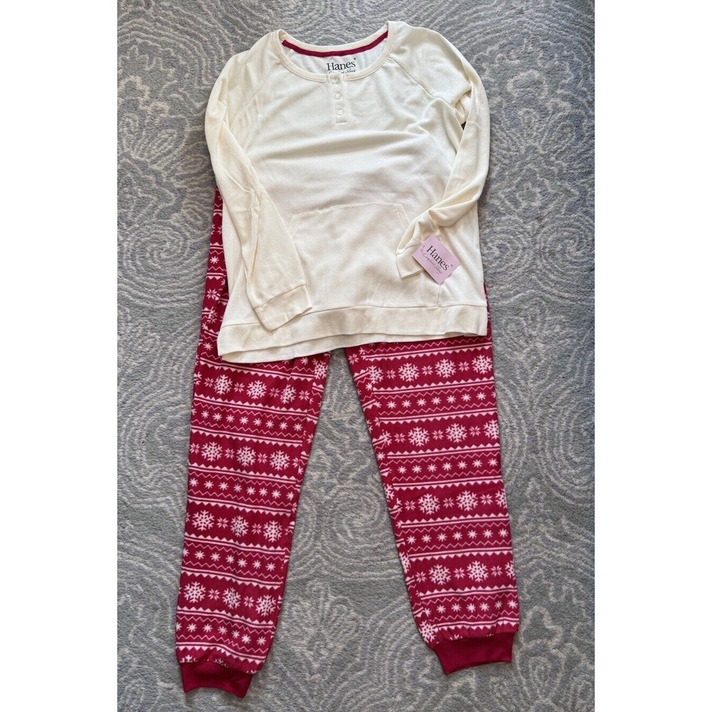 Hanes Comfort sleep Pajamas Reg. Size MEDIUM NWT HOLIDAY SNOWFLAKE PRINT - Picture 7 of 7